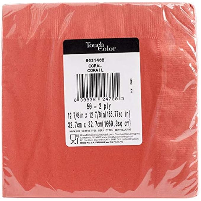 TOUCH OF COLOR LUNCH NAPKINS, 6.5 X 6.5-INCH, CORAL,663146B - Image 1